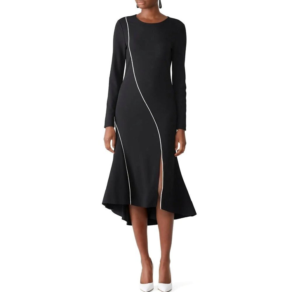 Rachel Roy Collection Long Sleeve‎ Midi Dress S Bonded Hem Black